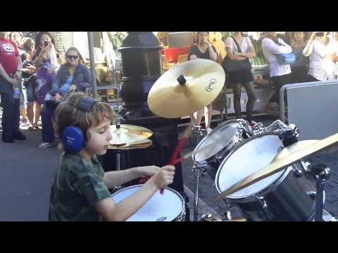 Young Jagger Alexander seen here busking at the Rocks Market in Sydney