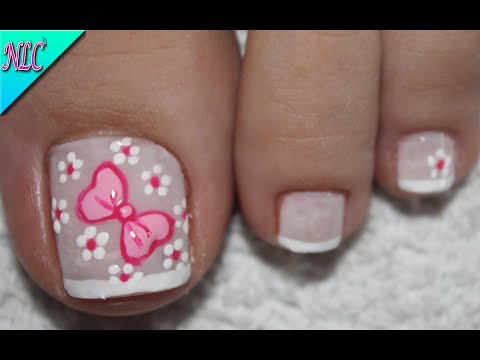 DISEÑO DE UÑAS PARA PIES MOÑO Y FLORES PRINCIPIANTES – FLOWERS NAIL ART – NLC