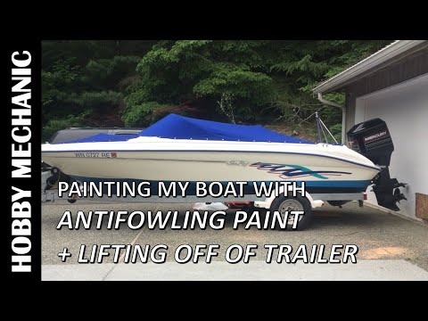 Antifouling Boat Bottom Paint + Lifting My Boat Off Trailer to Sand, Tape and Paint - Hobby Mechanic