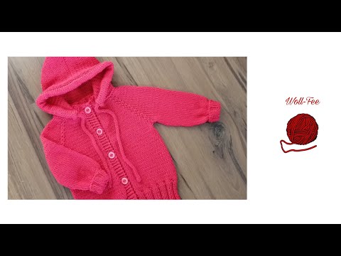 Babyjacke mit Kapuze stricken, Schritt für Schritt Anleitung, siehe Infobox für andere Größen