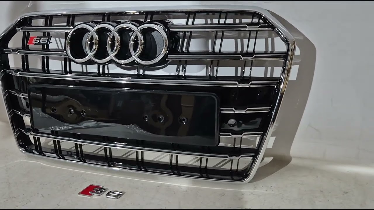 Audi A6 C7 2011-2017 гг. Передняя Черная Решетка с Хромированной Рамкой S-Style (2014-2017) Video 1