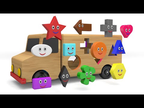 Learn Shapes with Wooden Truck Toy and Wooden Puzzle - Colors and Shapes videos for Children