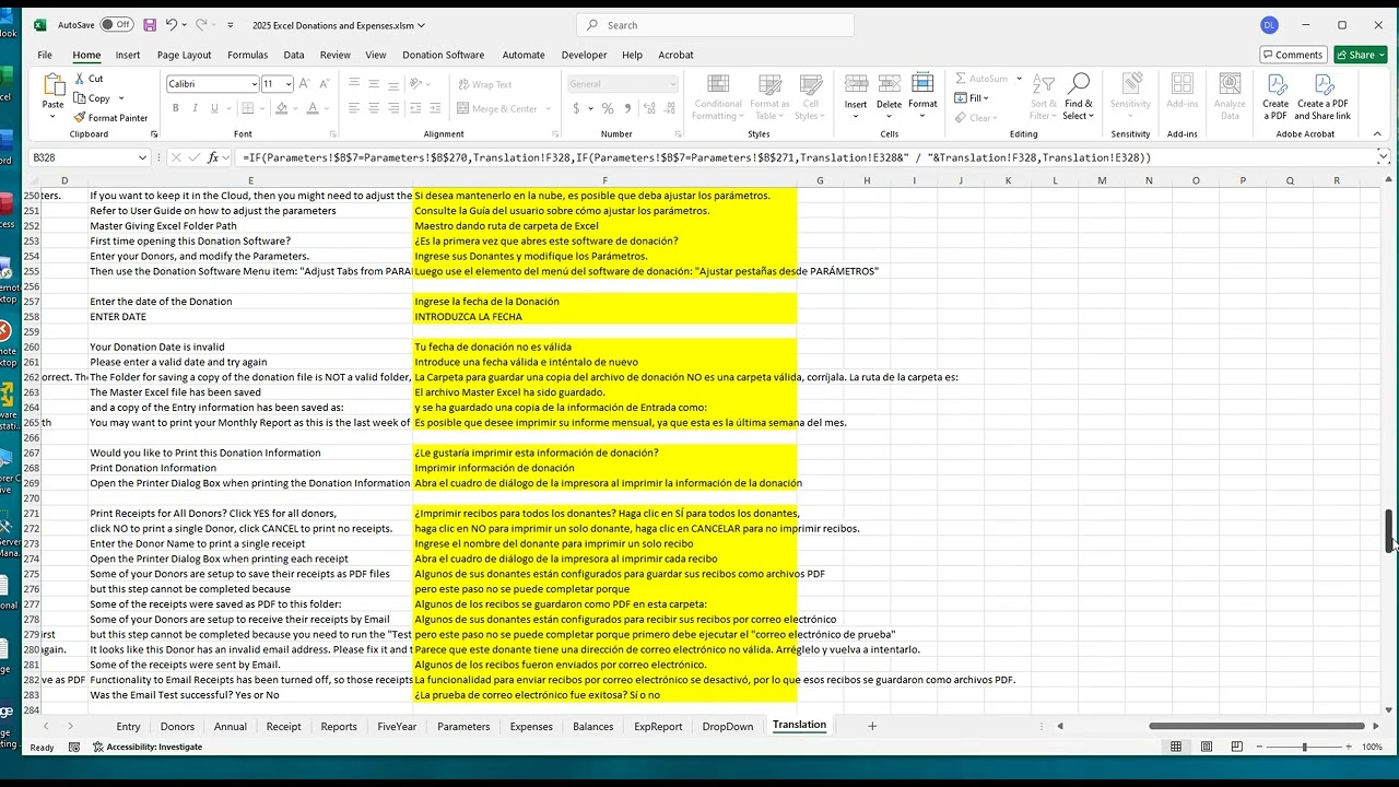 Using other languages with the 2025 Donation and Expense Software