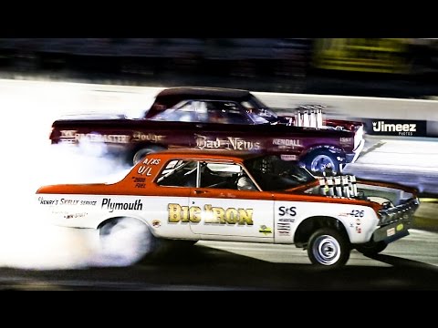 INSANE 1/8 MILE BURNOUT! '69 YR OLD RACER! MELTDOWN DRAGS NIGHT RACE '15!