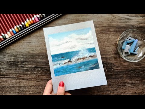 Polaroid Seascape with Soft Pastel #51 / Relaxing Videos /Beginner Drawing