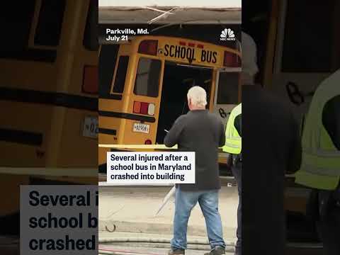 Maryland school bus crashes into building
