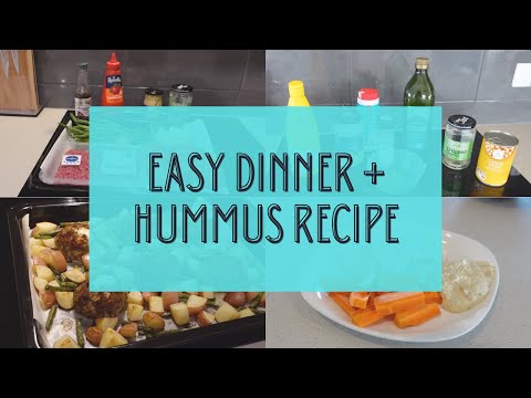 QUICK & EASY SHEET PAN DINNER | HOMEMADE HUMMUS RECIPE
