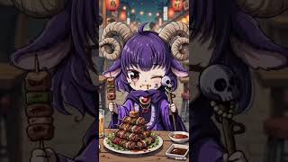 猫娘三姉妹と大魔王逢魔デイジが焼き鳥を食べる