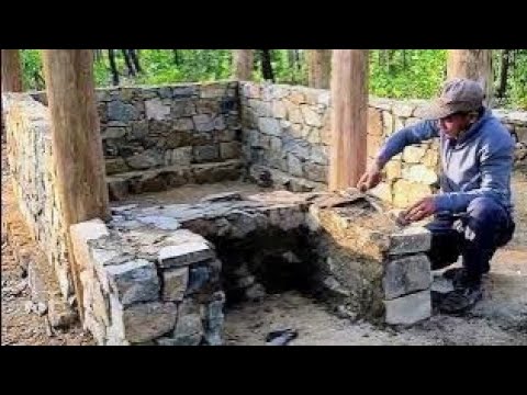 Building a Stone Shelter with Clay and Wood | Primitive House | No Talking ASMR video