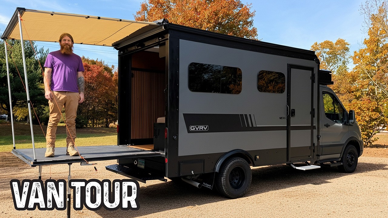 INCREDIBLE Box Truck Camper Conversion: Ford Transit Tiny Home Tour - HUGE Rear Patio!