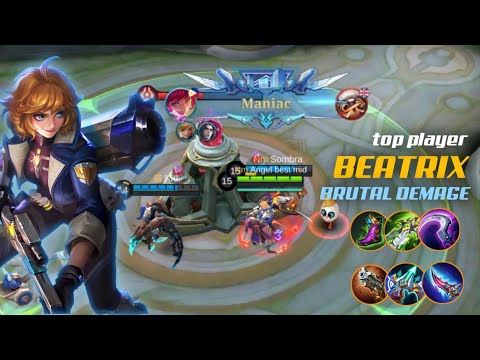 MANIAC‼️ TOP PLAYER BEATRIX GAMEPLAY,  BRUTAL DEMAGE with BUILD BEATRIX ~ MOBILE LEGENDS