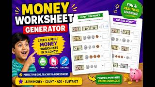 Free Money Counting Worksheet Generator for Kids | Create Printable Money Worksheets | TinyTreks