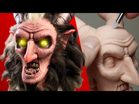 Making KRAMPUS - MY FIRST Mixed Media Sculpture! Polymer Clay Character Design Process & Tutorial