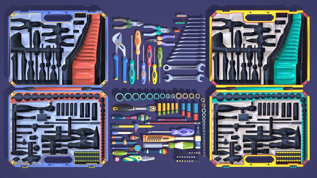 Industrial Toolkit Pack - 117 Lowpoly Toon Style Mechanical Tools Big Collection 3D Model
