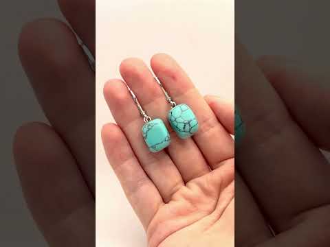 Подарок девушке Серьги серебро с натуральным камнем Бирюза природной формы в Подарочной коробочке - фото 1 - id-p2525692378