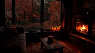 NO ADS🔕🌧️Rainy Day Cozy Fall Ambience🍂 Gentle Rain on the Window &amp; Fireplace for Deep Sleep