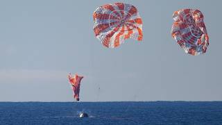 Full Artemis II re-entry to Earth, splashdown landing & crew recovery from Orion post-moon mission