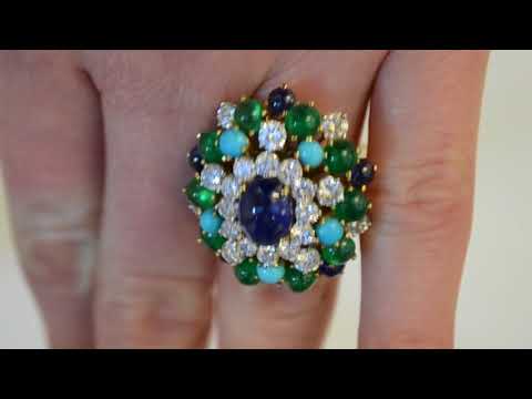 A Sapphire, Diamond, Emerald And Turquoise Dress Ring