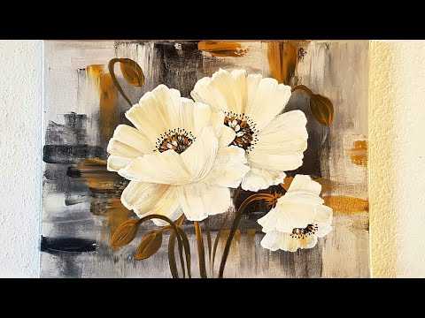 Blumen Malen Acryl Weiß Ocker Echtzeit Anfänger - Flowers Acrylic Painting White Ocher Real Beginner