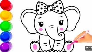 Easy Elephant drawing step by step painting and coloring for kids and toddlers, drawing together