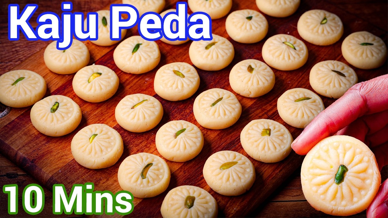 Make Kaju Peda in 10 Minutes | Easy Cashew Malai Sweet - No Mawa Kaju Malai Peda Dessert
