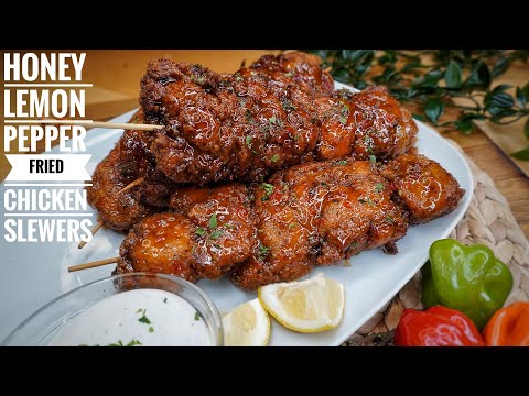 HOT HONEY LEMON PEPPER FRIED CHICKEN SKEWERS (CARIBBEAN STYLE)