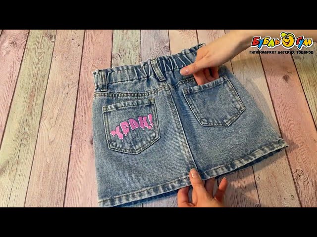 Юбка Lanson Kids джинсовая с надписью на кармане голубая  - видео