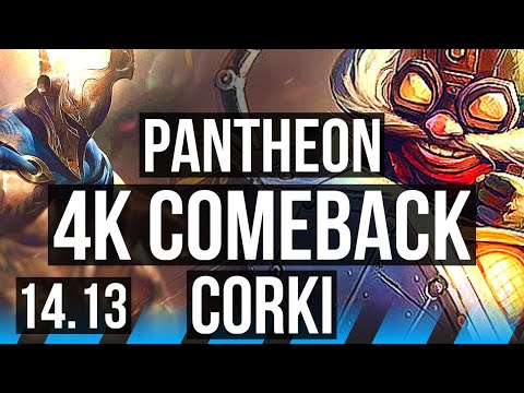 PANTHEON vs CORKI (MID) | 4k comeback, 1400+ games | EUW Grandmaster | 14.13