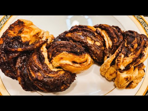 Chocolate Hazelnut Layer Puff Pastry, Chocolate Babka made easy نان بابکا