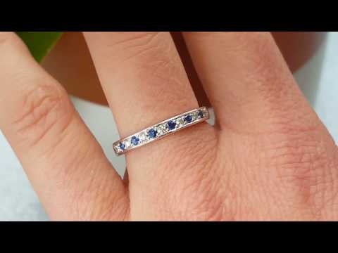 Diamond ring blue sapphire 18ct white gold 2.6mm round cut and 0.12ct blue gemstones Hobart Tasmania