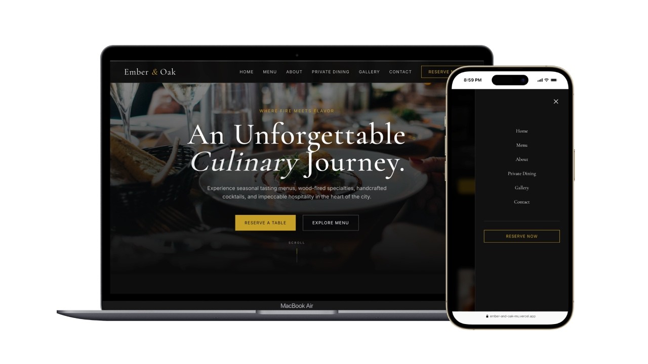 Ember & Oak — Luxury Fine Dining Landing Page project walkthrough thumbnail
