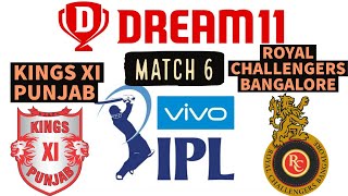 KXIP vs RCB Dream11 | Kings XI Punjab vs Royal Challengers Bangalore | IPL Match 6 | GL Picks