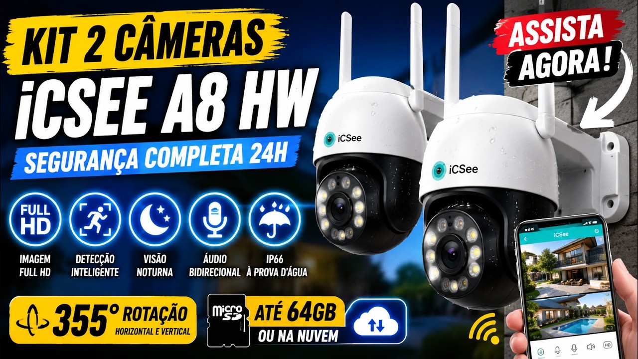 Miniatura da avaliação em vídeo de Kit 2 Câmeras de Segurança Wi-Fi Externa A8 com Visão Noturna Infravermelha