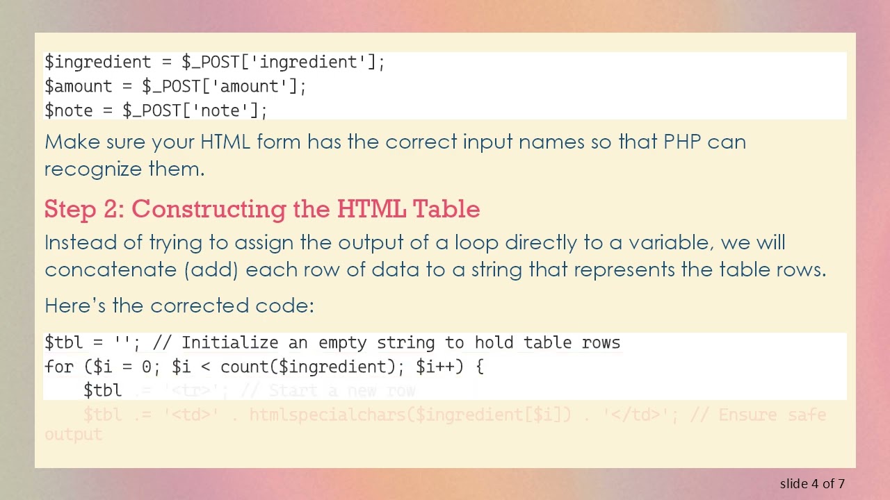 How to Create an HTML Table with User Input Using POST Method in PHP