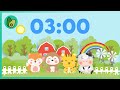 3 Minute Countdown Timer - Cute Animals 🦊🐵🐯🐮 with Happy Fun Music - for Kids (4K UHD)