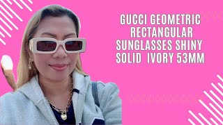 GUCCI GEOMETRIC ACETATE RECTANGULAR SUNGLASSES / SHINY SOLID IVORY 53MM