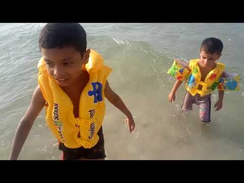 Dubai Mamzar Beach - Aqeel and Aneeq are playing and swimming - Part 1