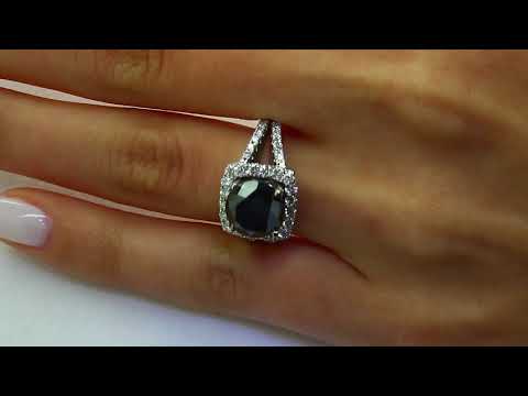 Round Cut Black Diamond Halo Engagement Ring in White Gold (MVSB0041-W)