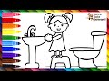 Drawing and Coloring a Girl Washing Her Hands 👧🧼💦🚰🚽🌈 Drawings for Kids