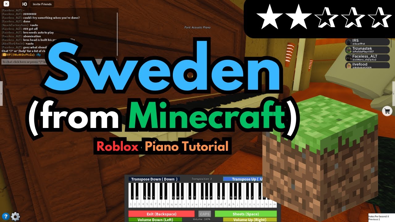 C418 - Sweden (from Minecraft) | EASY Roblox/Virtual Piano Tutorial