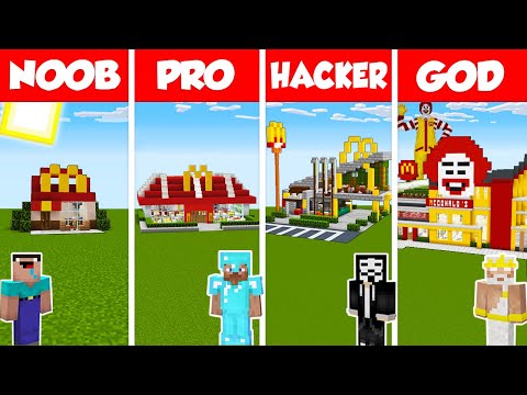 Minecraft MCDONALDS HOUSE BUILD CHALLENGE NOOB vs PRO vs HACKER vs GOD - Animation