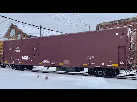 Level 1 Snow Emergency Trains, Department Of Defence RR Car, 2 Trains Pass Before Gates Go Up, Depot