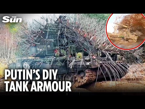 Putin’s soldiers deploy PORCUPINE TANKS in desperate DIY attempt to evade Ukrainian drones