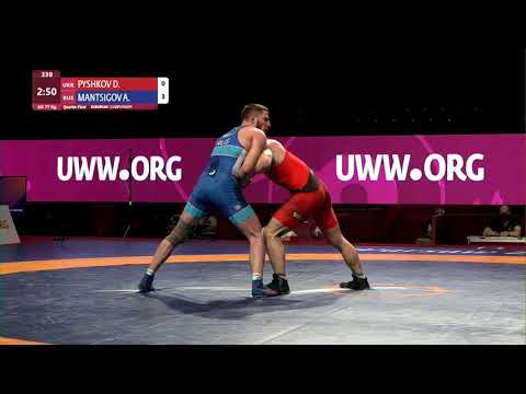1/4 GR - 77 kg: D. PYSHKOV (UKR) v. A. MANTSIGOV (RUS)
