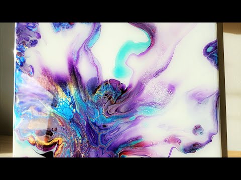 Gorgeous PURPLE + TURQUOISE + GOLD Dutch Pour 😍 IRIDESCENT FLOW - Only WATER Acrylic Pouring