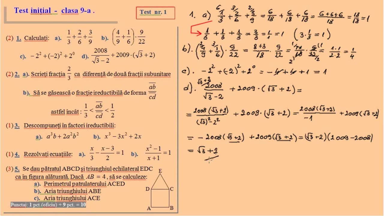 Test initial, clasa a 9-a