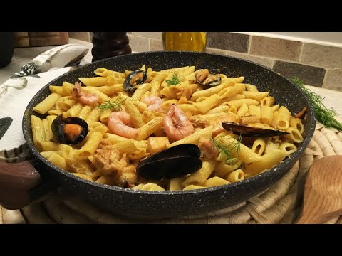 recette des pennes au curry et aux fruits de mer - penne with seafood and curry