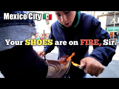 STREET SHOE SHINE & POLISH by 18 yr old "Fernando" 🇲🇽 Mexico City (Shoe shine kid since 13!)