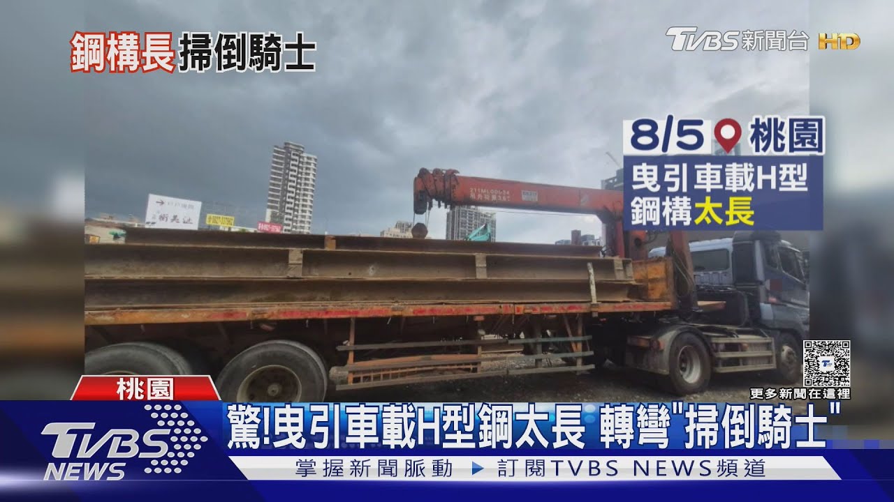 驚悚！曳引車載運H型鋼太長　轉彎「掃倒騎士」　用路人急躲