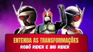 As transformações de kamen rider Rx em Robô rider e bio rider.